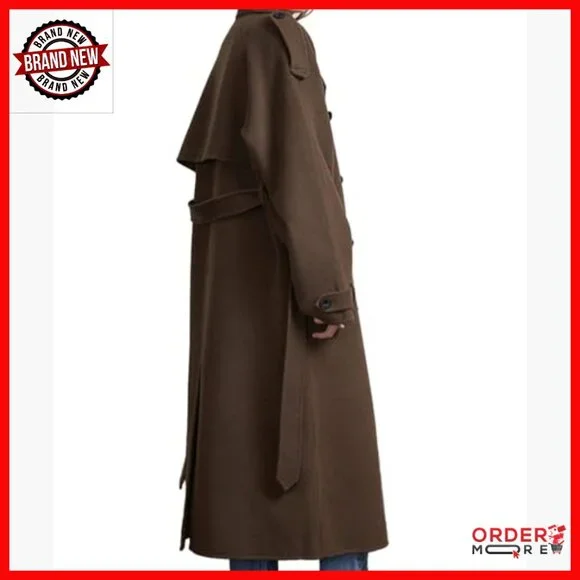 Women's Winter Peacoat Trench Coat Double Breasted Belted Long Sleeve - Picture 2 of 6